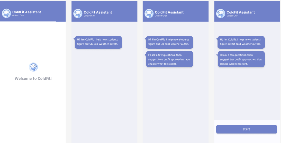 ColdFit welcome screen setting expectations before the user asks anything